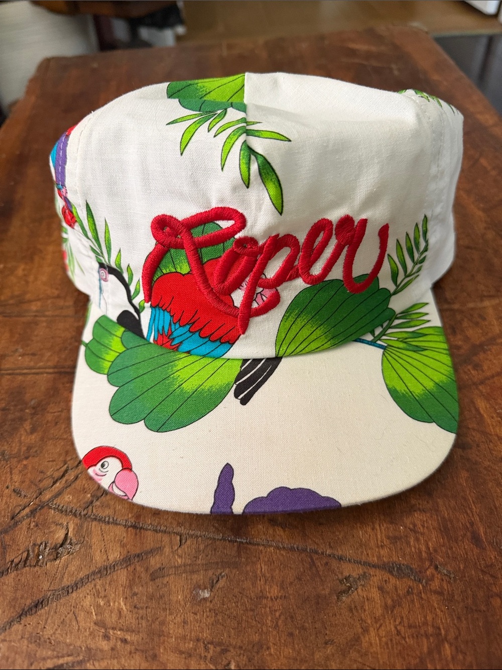 Vintage Roper Tropical Print Parrot Cap Hat with Red Embroidery